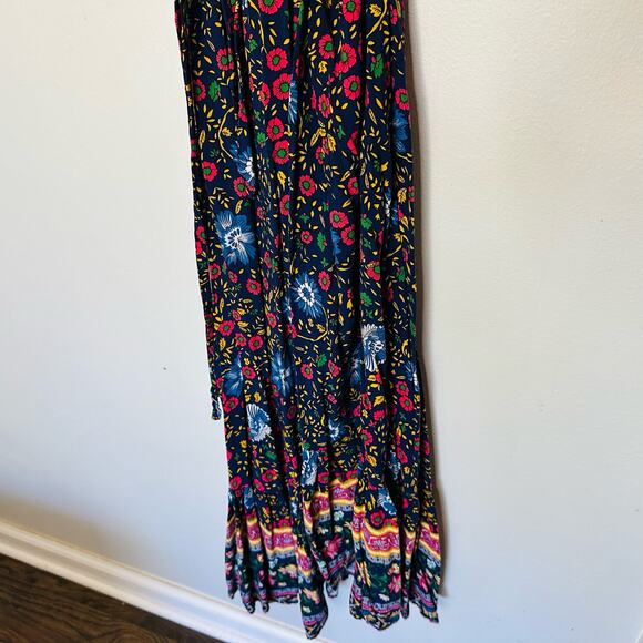 FASHION Multicolored Floral Print V-Neckline Side Slit Tropical Maxi Dress SizeL - Picture 6 of 13